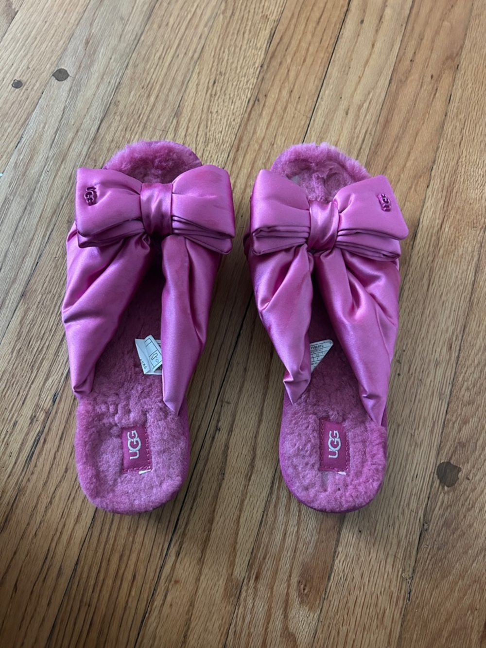 UGG Fuchsia Satin Bow Slide Slippers